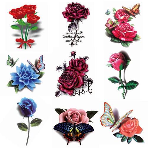2021新款纹身贴防水持久女仿真玫瑰花彼岸花非永久1年可洗小图案