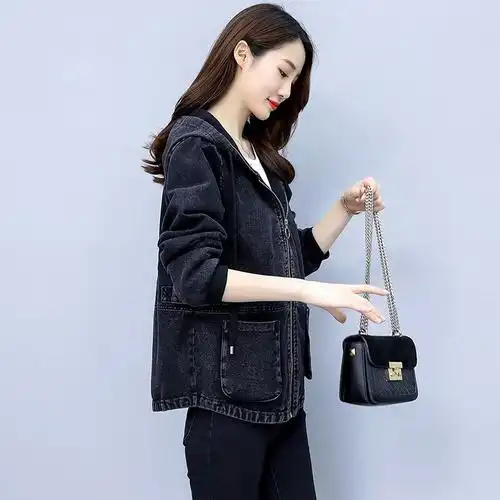 权小威早秋款女生连帽牛仔外套女春秋带学生穿的新款上衣显瘦时尚韩版