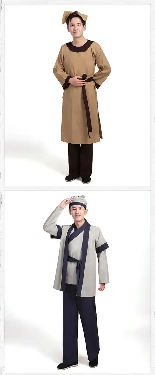 农民演出服古代平民百姓汉服老粗布古装店小二服装跑堂茶馆农民演衣服