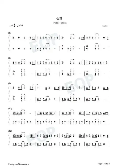 心动c调简单版我的时代你的时代片尾曲双手简谱预览1