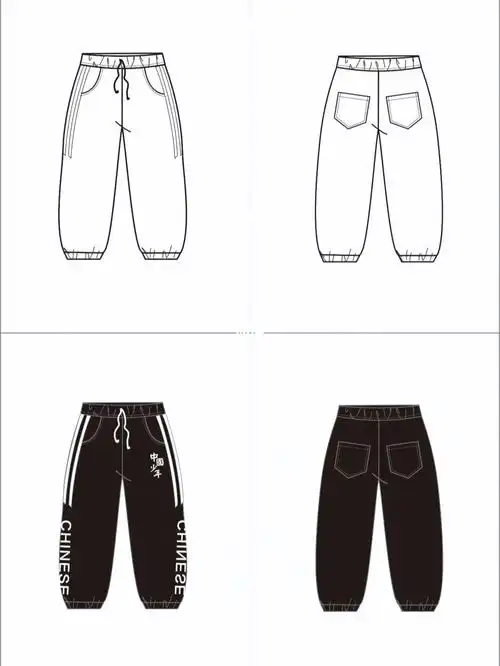 服装款式图裤子正反面款式图