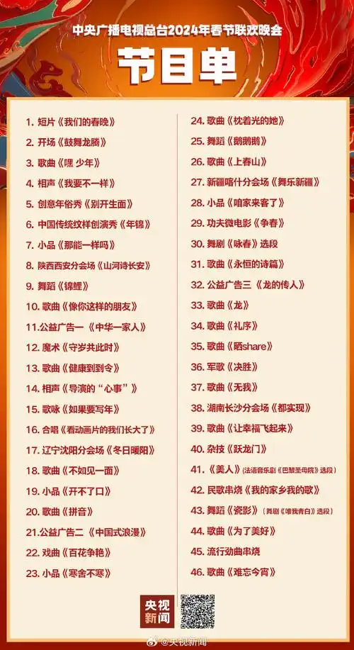 #速查版春晚节目单##龙年总台春晚#