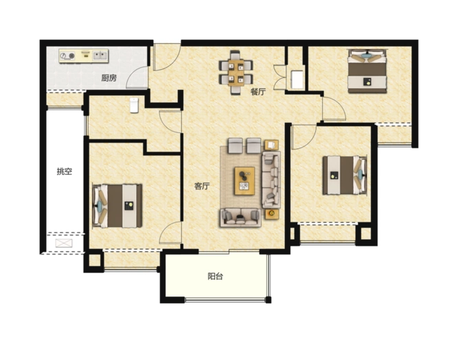 仁恒公园世纪户型三居