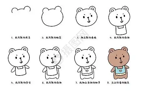 小熊买糖果简笔画插画