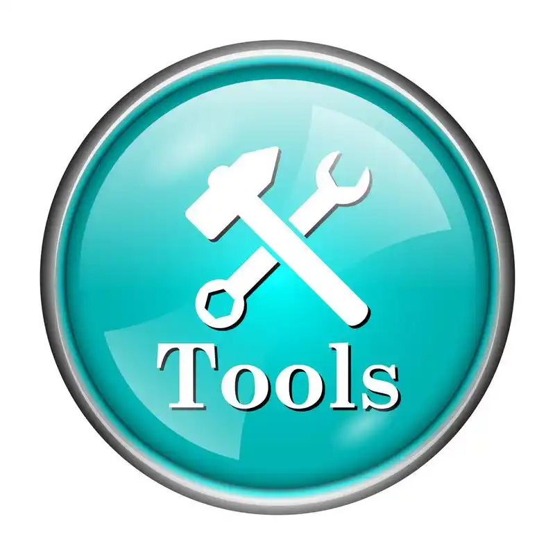 工具icon,round glossy icon with white design on aqua background