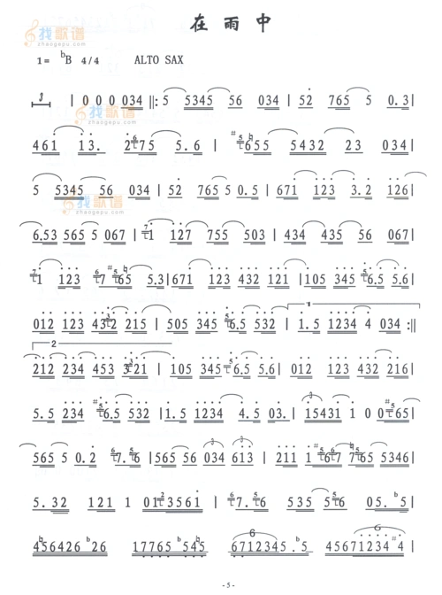 找歌谱网 简谱大全 萨克斯曲歌谱专辑 在雨中 全屏阅览 歌谱下载 相似