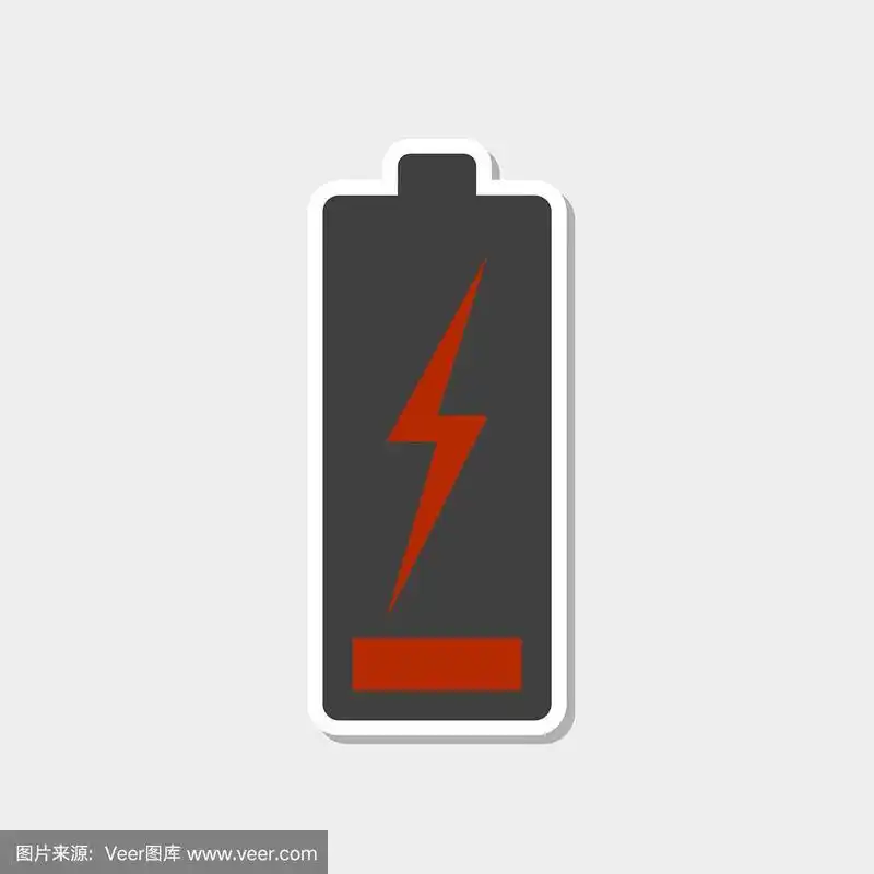 白色笔画的电量不足图标.贴纸的风格.矢量插图上的白色背景.