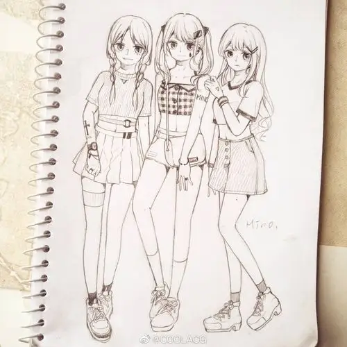 人物黑白动漫素材插画绘画线稿手绘女生男生长发短发