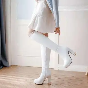 长鞋子新款白色长款靴子女过膝靴冬天的小个子粗跟长靴高筒长筒靴