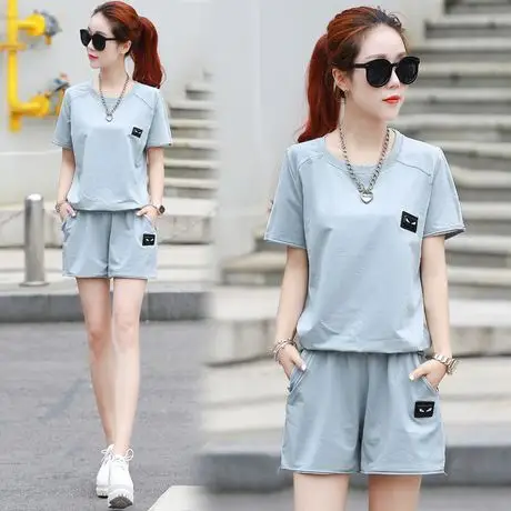 短袖短裤运动服套装两件套夏季2016新款女装大码休闲运动套装女夏