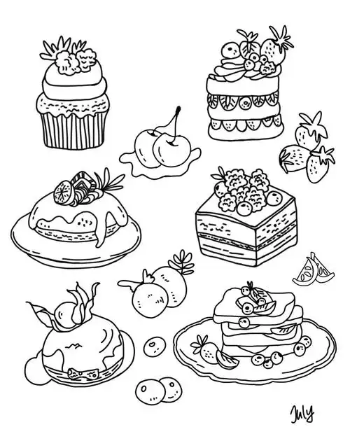 美食插画  #练习打卡  #甜品  #线条风  #插画