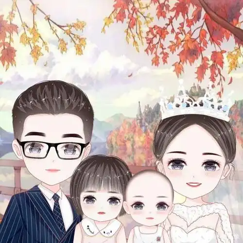 动漫手绘头像,一家四口头像合集,全家福微信头像