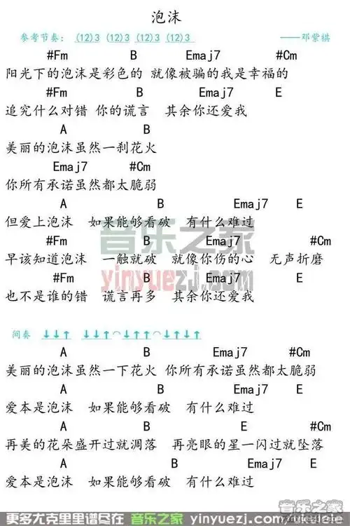 弹客版 邓紫棋《泡沫》尤克里里弹唱谱