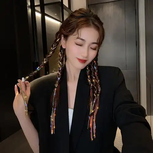 彩色水钻链条流苏发夹2022年女夏编发脏脏辫头绳网红头饰单只装6条