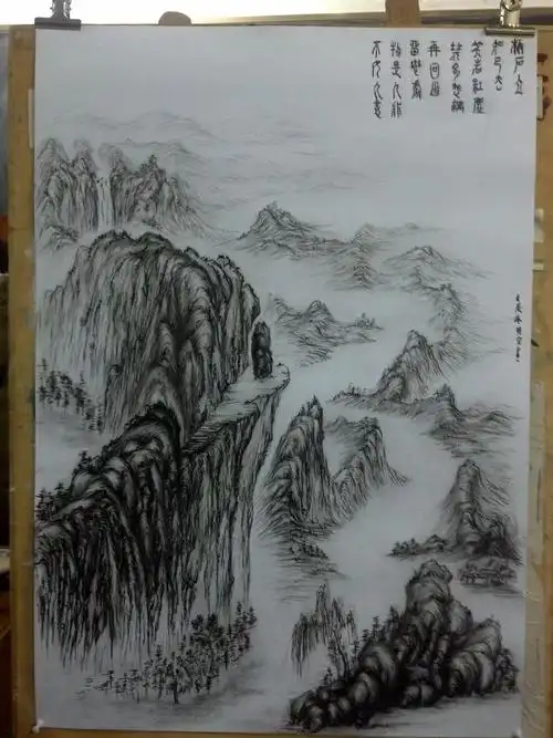 山水素描素描山水画炭笔风景画素描|水墨山水山水素描山水风景画素描