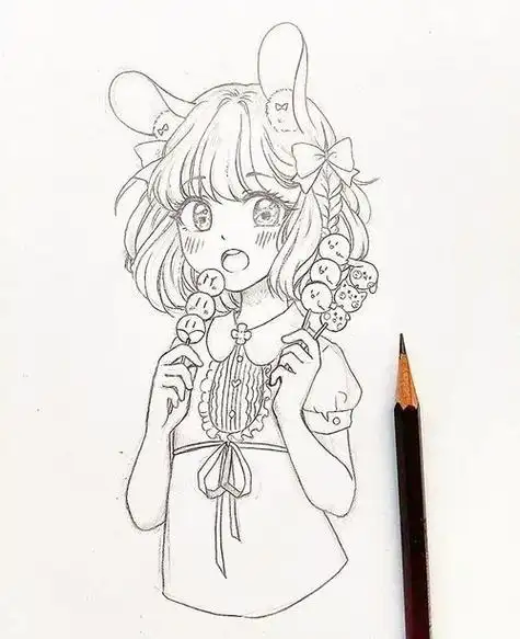 女孩简笔画二次元少女勾甜美二次元女孩简笔画教大家画二次元少女动漫