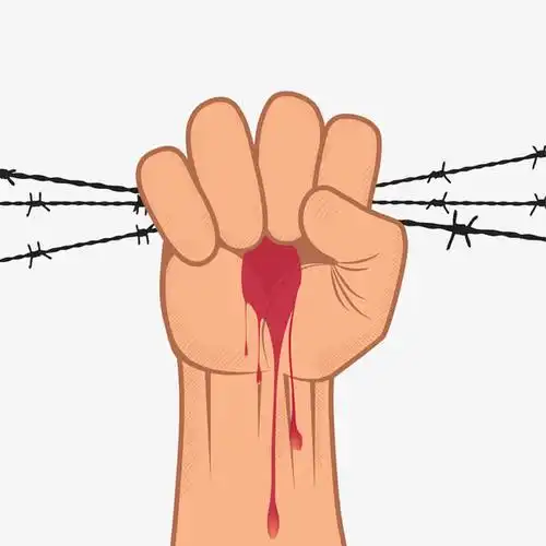 手抓铁丝网流血