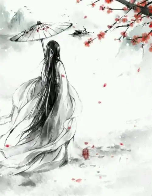 烟雨蒙蒙她一袭白衫伫立在那里观望梅花