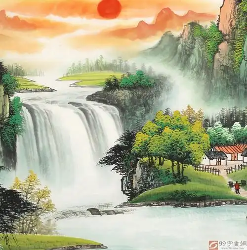 吴东 四尺吉祥风水画《旭日东升》 - 聚宝盆山水画 - 99字画网