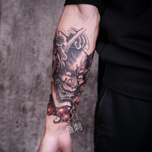 花臂大臂浮世绘日式般若男女防水持久仿真刺青一次性彩色纹身贴