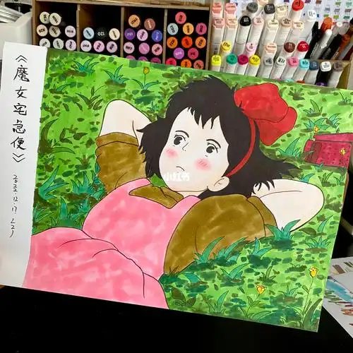 马克笔绘画  #宫崎骏 #魔女宅急便绘画