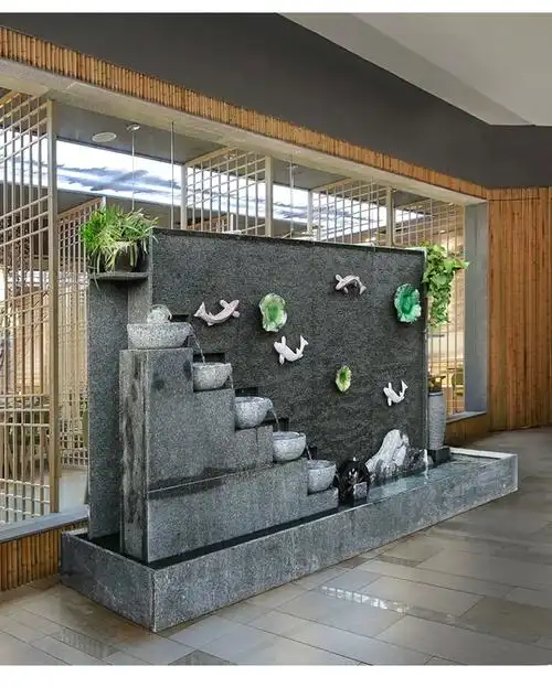 花园锦鲤鱼池流水墙水幕墙瀑布装饰陶瓷荷花荷叶仿真陶瓷鱼锦鲤池