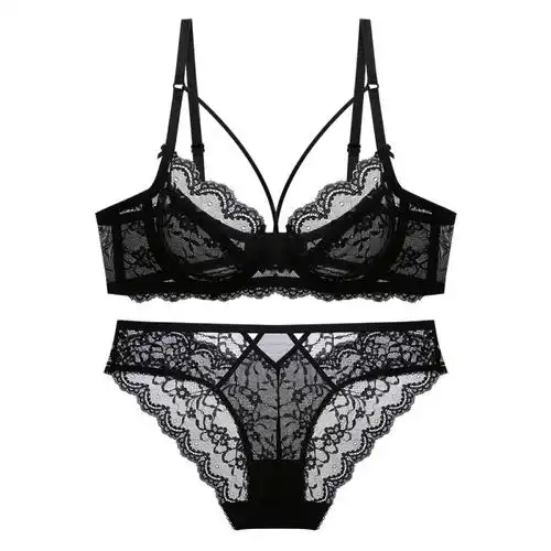 性感超薄内衣女套装蕾丝透明收副乳文胸大码聚拢大胸显小