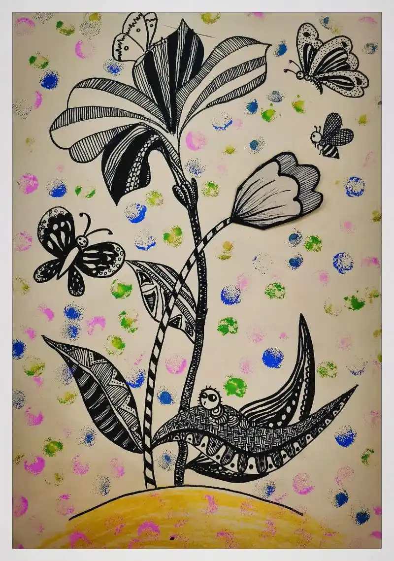 创意美术 #线描 #线条 #花朵 #画画 - 抖音