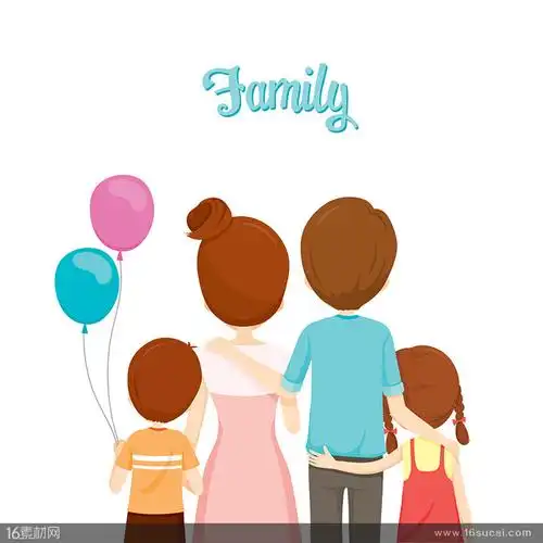 卡通四口之家背影矢量素材