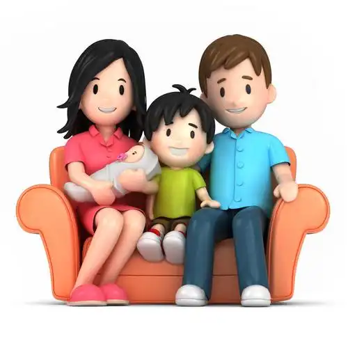 一个幸福的一家四口3d渲染白底素材图