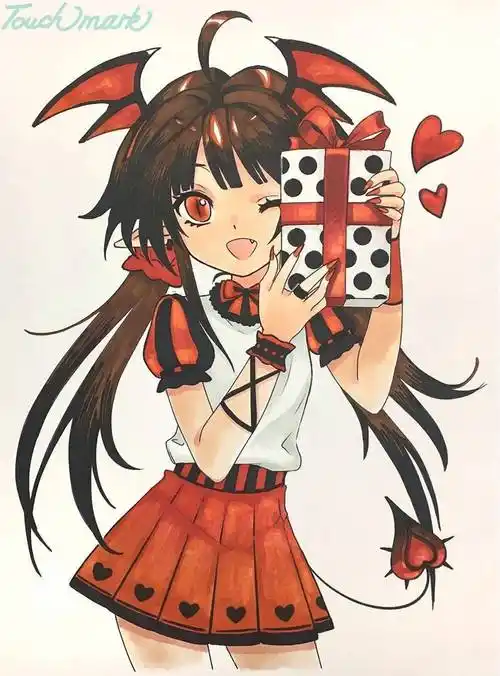 同人绘画小课堂:马克笔人物手绘插画教程——《小恶魔》_颜色_礼物