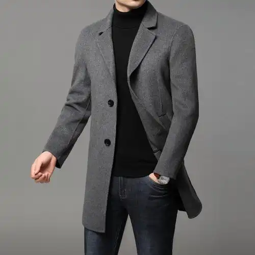 秋冬中长款男西装领纯羊毛呢子大衣商务男装风衣加厚双面毛呢外套