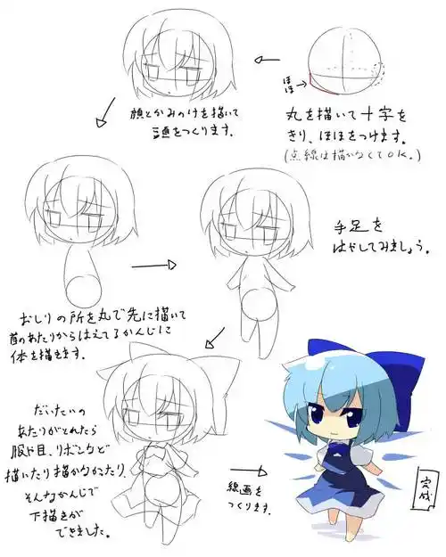 二頭身くらいの描き方(我流編) 二头身左右的画法(通常篇) p站 二次元