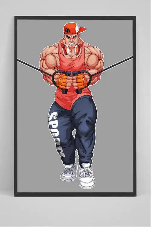 时尚健身房肌肉男插画可爱熊猫卡通动物花草图案插画立即下载手绘熊猫