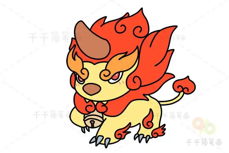 古代传说中的年兽简笔画涂色模板图片