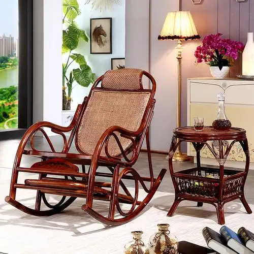 寻木匠阳台真藤摇椅藤椅藤制老人午睡椅逍遥躺椅大人休闲摇摇椅子凉椅