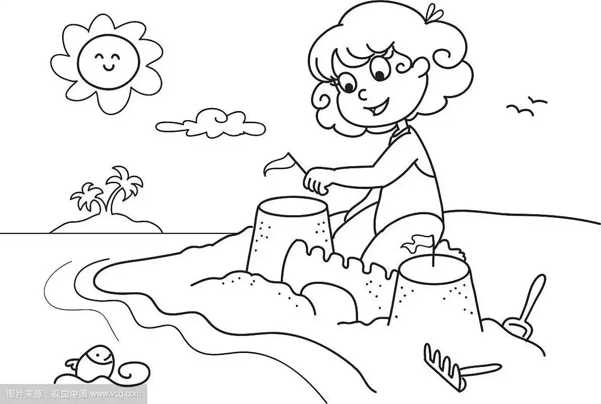 在海滩上给小女孩涂色