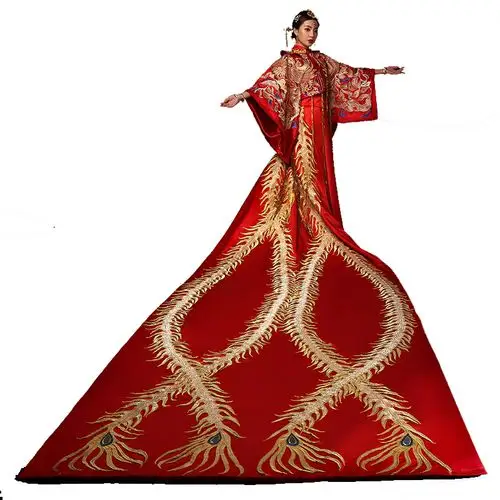 2019新款秀禾新娘结婚大拖尾龙凤褂大凤尾中式旗袍