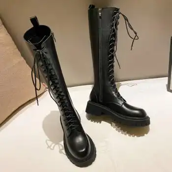 红蜻蜓联名高筒骑士靴女年新款早秋英伦风过膝长筒马丁靴厚底小个子