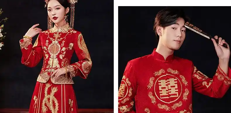 中式结婚礼服新娘新郎唐装秀禾服男女套装婚礼服装情侣款新款喜庆秀禾