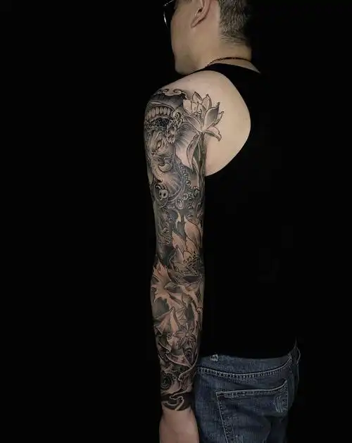 花臂纹身图片手臂老传统新传统象神般若纹身图案