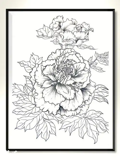 线描  #绘画临摹  #牡丹花画  #小红书成长助手