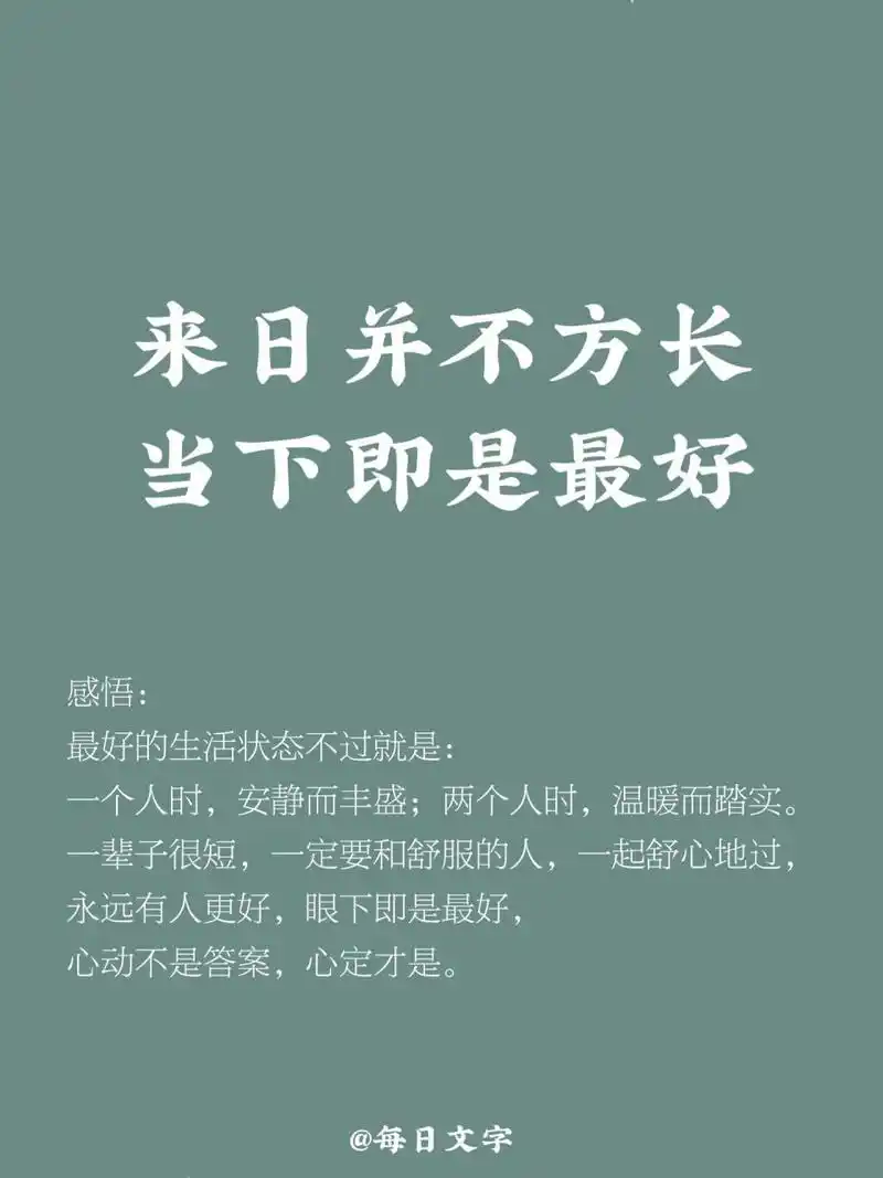 最好 来日并不方长,当下即是最好 96感悟: 最好的生活状态不过就是