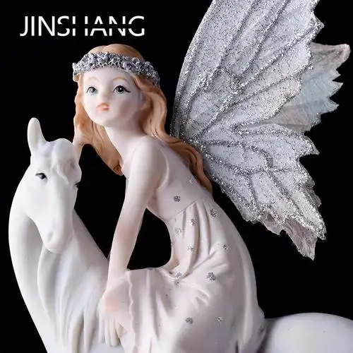 骑马花仙子独角兽天使摆件现代家居饰品工艺品创意女孩摆件
