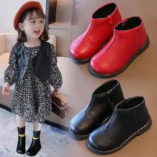 女童短靴2021春秋冬加绒小女孩皮靴宝宝公主靴子二棉鞋儿童马丁靴