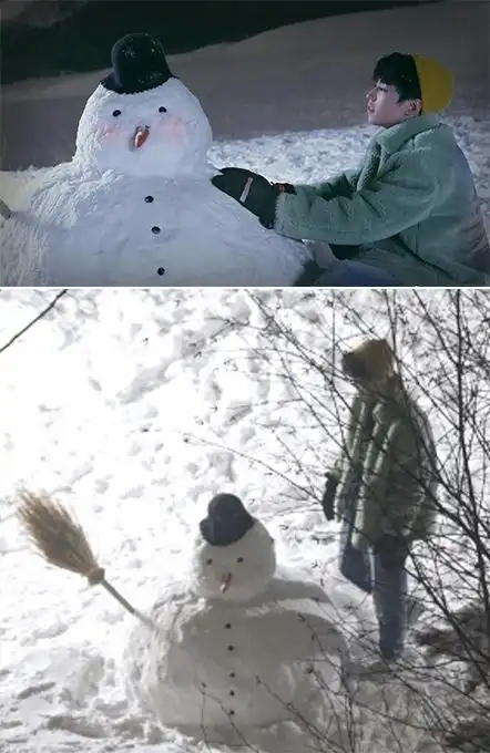 童心未泯王俊凯被偷拍雪地里堆雪人坐地上模样可爱