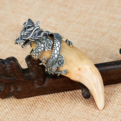 925纯银狗牙包银套超大款熊牙包银套吊坠套民族风