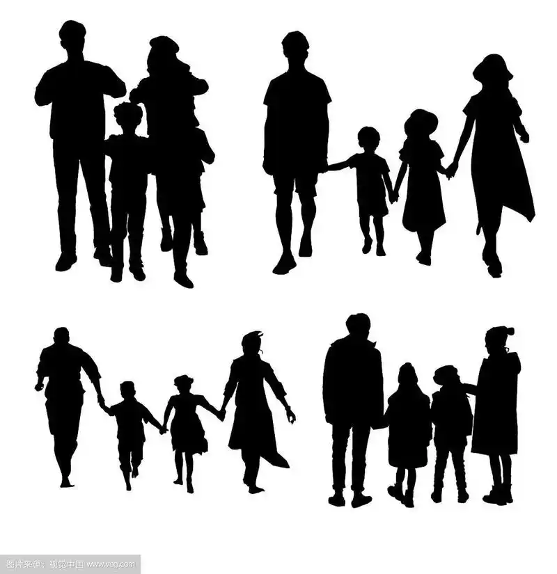 家庭剪影 亲子人像  人物剪影 四口之家 剪影 一家人