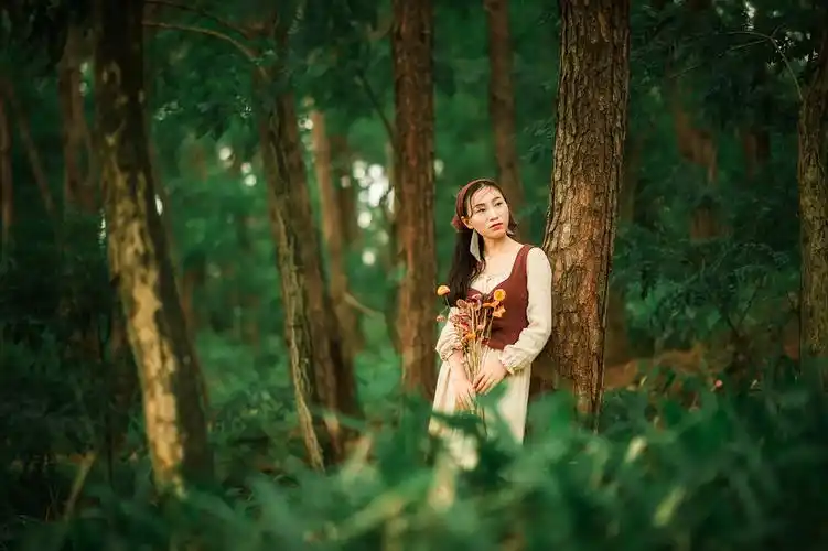 森林里的牧羊女——森系油画风