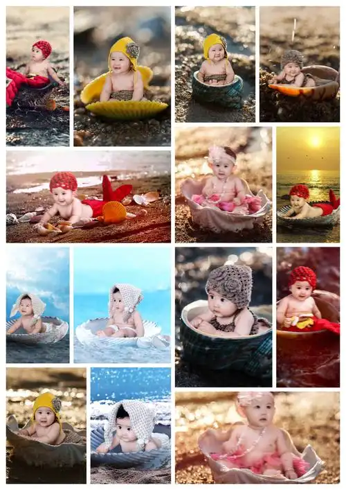 2016年最新影楼抠图psd模板 百日宝宝新芽 海的女 阳光百日